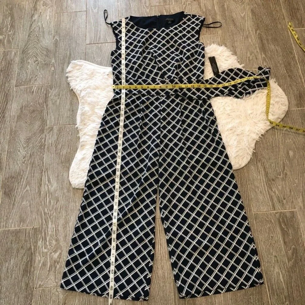 Tahari Womens Jumpsuit Blue White Diamond Stretch - Picture 6 of 7